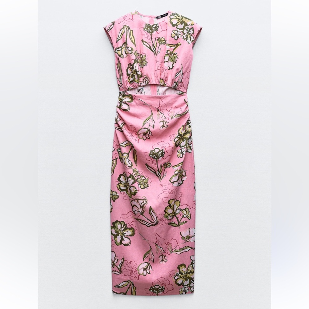 Zara pink and green midi/maxi dress with cutout- never worn